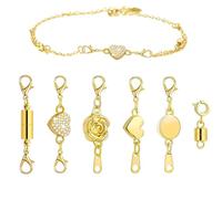 Magnetic Necklace Clasps, 6-Piece Set with Lobster Clasps, Easy Jewelry Extenders, Secure Fasteners for Travel, Daily Wear, and Special Occasions, 1.77x0.24 inches, Gold, Silver