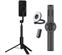 Magnetic Phone Tripod with Light, 55''/67''Extendable Portable Selfie Stick with Wireless Remote, 360° Rotation Phone Stand for Video Recording/Vlogging(Black,67'')