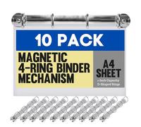 Magnetic Ring Binder Mechanism- 10 Pack - for Hanging A4 Size Sheets of Paper - 4 Rings - 1 Inch D Shaped Rings - 5S Visual Aid