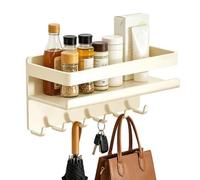 Magnetic Shelf - Wall Mount No Drill Shelf | Kitchen Counter Organizer | 6 Hooks Strong Magnetic Carbon Steel For Seasoning Condiment Pantry Garage Laundry Dorm Home Office Cruise Door Cabinet 26x14x9