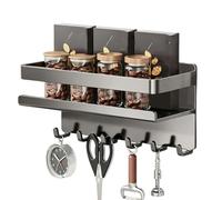 Magnetic Shelf, Wall Mount No Drill Storage Rack With 6 Hooks, Strong Magnetic Kitchen Organizer For Seasoning Condiment Pantry Garage Laundry Dorm Home Office Cruise Door Cabinet Space Saving Use