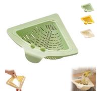 Magnetic Suction Space-Saving Corner Sink Strainer, Triangular Tank Food Drain Basket with Drain Hole, Magnetic Triangular Sink Corner Rack, Press to Dump for Food Waste (Green)
