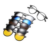 Magnetic Sunglasses Set | 5-in-1 PC TR Frame 13.4×13.9×4.6cm Retro Interchangeable Lens System Polarized Anti Glare Driving Eyewear Kit UV Protection Clip On Switch Design | Men Women Outdoor Travel F