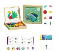 Magnetic Wooden Pattern Blocks Set with 300 Design Cards & 280 PCS Tangram Puzzle, Learning Toys for Kids Ages 3-8, Tangram Geometry Puzzle Gift (Standard)