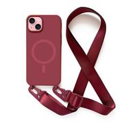 Magnetica Cover con Collana Compatibile con iPhone 15,Case con Laccio per Il Collo Custodia con Cordino,Rosso