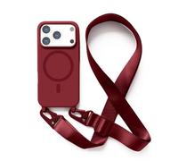 Magnetica Cover con Collana Compatibile con iPhone 17 Pro,Case con Laccio per Il Collo Custodia con Cordino,Rosso