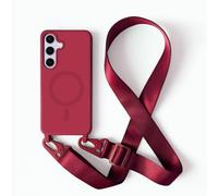 Magnetica Cover con Collana Compatibile con Samsung Galaxy S21,Case con Laccio per Il Collo Custodia con Cordino,Rosso