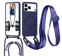 Magnetica Cover con Cordino per iPhone 17 Pro,[Compatibile con MagSafe], Cover in Silicone, Regolabile Cordino da Collo Nylon Catena Collana Tracolla,Blu