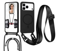 Magnetica Cover con Cordino per iPhone 17 Pro,[Compatibile con MagSafe], Cover in Silicone, Regolabile Cordino da Collo Nylon Catena Collana Tracolla,Nero