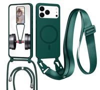 Magnetica Cover con Cordino per iPhone 17 Pro Max,[Compatibile con MagSafe], Cover in Silicone, Regolabile Cordino da Collo Nylon Catena Collana Tracolla,Verde