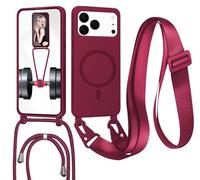 Magnetica Cover con Cordino per iPhone 17 Pro Max,[Compatibile con MagSafe], Cover in Silicone, Regolabile Cordino da Collo Nylon Catena Collana Tracolla,Rosso