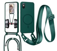 Magnetica Cover con Cordino per iPhone X/iPhone XS,[Compatibile con MagSafe], Cover in Silicone, Regolabile Cordino da Collo Nylon Catena Collana Tracolla,Verde
