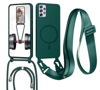 Magnetica Cover con Cordino per Samsung Galaxy A23,[Compatibile con MagSafe], Cover in Silicone, Regolabile Cordino da Collo Nylon Catena Collana Tracolla,Verde