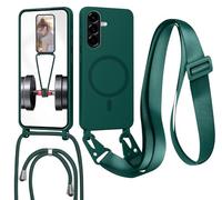 Magnetica Cover con Cordino per Samsung Galaxy A26,[Compatibile con MagSafe], Cover in Silicone, Regolabile Cordino da Collo Nylon Catena Collana Tracolla,Verde