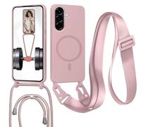 Magnetica Cover con Cordino per Samsung Galaxy A27,[Compatibile con MagSafe], Cover in Silicone, Regolabile Cordino da Collo Nylon Catena Collana Tracolla,Colore Lotus