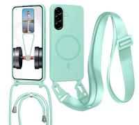 Magnetica Cover con Cordino per Samsung Galaxy A56,[Compatibile con MagSafe], Cover in Silicone, Regolabile Cordino da Collo Nylon Catena Collana Tracolla,Verde chiaro