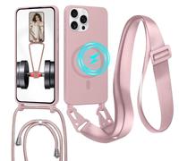 Magnetica Cover per iPhone 16 Pro Max con Cordino, Custodia con Regolabile Laccio Collana Tracolla, Ultra Sottile Silicone Antiurto AntiGraffio Protettiva Case per iPhone 16 Pro Max, Colore Lotus