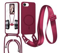 Magnetica Cover per iPhone 16E/iPhone 17E con Cordino, Custodia con Regolabile Laccio Collana Tracolla, Ultra Sottile Silicone Antiurto AntiGraffio Protettiva Case per iPhone 16E/iPhone 17E, Rosso