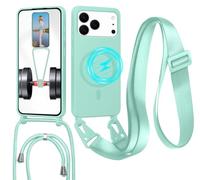 Magnetica Cover per iPhone 17 Pro Max con Cordino, Custodia con Regolabile Laccio Collana Tracolla, Ultra Sottile Silicone Antiurto AntiGraffio Protettiva Case per iPhone 17 Pro Max, Verde chiaro