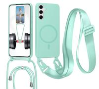 Magnetica Cover per Samsung Galaxy S24 Plus/S25 Plus con Cordino,Compatibile con Magsafe,Ultra Sottile Silicone TPU Antiurto Custodia con Collana Laccio rimovibile per Galaxy S24/S25 Plus,Verde chiaro