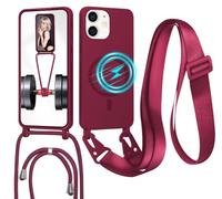 Magnetica Silicone Cover per iPhone 12/iPhone 12 Pro con Cordino, Compatibile con Magsafe, Ultra Sottile Silicone TPU Antiurto Custodia con Collana Laccio rimovibile per iPhone 12/iPhone 12 Pro, Rosso