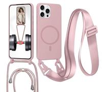 Magnetica Silicone Cover per iPhone 12/iPhone 12 Pro con Cordino,Compatibile con Magsafe,Ultra Sottile Silicone TPU Antiurto Custodia con Collana Laccio rimovibile per iPhone 12/12 Pro,Colore Lotus