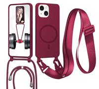 Magnetica Silicone Cover per iPhone 13 con Cordino, Compatibile con Magsafe, Ultra Sottile Silicone TPU Antiurto Custodia con Collana Laccio rimovibile per iPhone 13, Rosso