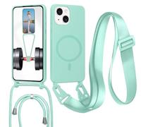 Magnetica Silicone Cover per iPhone 13 Mini con Cordino, Compatibile con Magsafe, Ultra Sottile Silicone TPU Antiurto Custodia con Collana Laccio rimovibile per iPhone 13 Mini, Verde chiaro