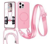 Magnetica Silicone Cover per iPhone 14 Pro con Cordino, Compatibile con Magsafe, Ultra Sottile Silicone TPU Antiurto Custodia con Collana Laccio rimovibile per iPhone 14 Pro, Rosa