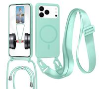 Magnetica Silicone Cover per iPhone 17 Pro Max con Cordino, Compatibile con Magsafe, Ultra Sottile Silicone TPU Antiurto Custodia con Collana Laccio rimovibile per iPhone 17 Pro Max, Verde chiaro