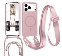 Magnetica Silicone Cover per iPhone 17 Pro Max con Cordino, Compatibile con Magsafe, Ultra Sottile Silicone TPU Antiurto Custodia con Collana Laccio rimovibile per iPhone 17 Pro Max, Colore Lotus