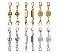Magnetici Catenacci Chiusure di Aragosta Magnetica per la Collana del Braccialetto Gioielli Decor, Strass Palla Stile, Cilindrico e Palla Tono (Argento e Oro) 12 Pezzi
