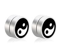 Magnetici Uomo Orecchini LGT Jewels Yin Yang Nero Argento 8mm