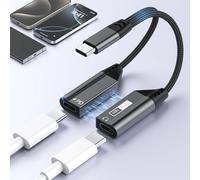 Magnetico Adattatore USB C a USB C 2 in 1 PD60W Carica Rapida 32Bit/384KHz Doppio Tipo C Sdoppiatore Cuffie Cavo Auricolari Aux iPhone Audio Adapter per Phone 16 15 Plus Pro Max iPad Galaxy S25 24