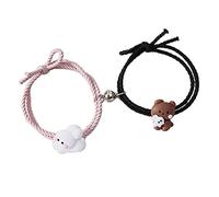 Magnetico Coppia Bracciali, 2 Pz/Set Bracciali Rosa Nero Carino Cartoon Orso Coniglietto Corda per Capelli Piccola Fascia di Gomma Amanti Gioielli Accessori, Misura , plastica, resina.,