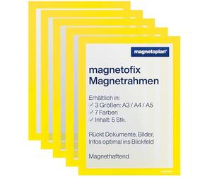 Magnetoplan 1130402 magnetofix cornice magnetica 5 pezzi, A3, Giallo