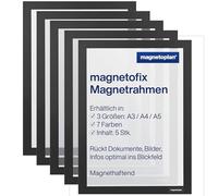 Magnetoplan 1130412 magnetofix cornice magnetica 5 pezzi, A3, Nero | Cornice magnetica per documenti + immagini, cornice informativa magnetica per ufficio, scuola, magazzino + officina