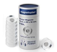 Magnetoplan 1680020 Magneti in Acrilico, 8 Pezzi, Diametro da 20 mm, Trasparente
