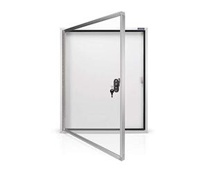 Magnetoplan bacheca CC, 9 X A4, Ulteriori misure a scelta con vetro di sicurezza per esterni, Bianco/Alluminio/Grigio