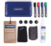 magnetoplan Kit premium per lavagna bianca, accessori per lavagna bianca in pratica scatola di metallo, confezione compatta, accessori per lavagna bianca, con pennarelli, penne per lavagna, magneti