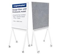 magnetoplan Lavagna di design in vetro e bacheca, mobile, mobile, bianca, lavagna magnetica + bacheca, su entrambi i lati, parete magnetica su rotelle, superficie in vetro di alta qualità, dimensioni