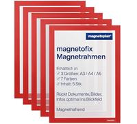 magnetoplan Magnetofix - Cornice magnetica autoadesiva, formato A4, 5 pezzi, porta documenti magnetico, impermeabile, per segnaletica, cornice magnetica pieghevole per informazioni, colore: rosso