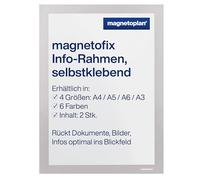magnetoplan Magnetofix - Cornice per informazioni, 2 pezzi, argento | Formato: A6 | cornice magnetica autoadesiva per appendere foto e documenti