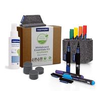 magnetoplan Set pratico lavagna bianca Essentials in grigio, con cancellino magnetico, portapenne, 8 pennarelli, 4 portapenne, detergente per lavagna e 10 magneti