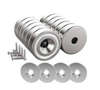 Magnetpro 12 pezzi magneti 10 KG forza 20 x 7 mm con foro e capsula, magnete al neodimio con base in acciaio svasato con viti e 12 cuscini in acciaio (Argento Brillante)