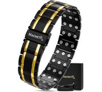 MagnetRX® Bracciale Magnetico Uomo in Titanio, 3 Volte Più Potente - Bracciale Magnetico Terapeutico Uomo per Magnetoterapia con Chiusura Pieghevole Integrata - Regola Cinturino Incluso (Nero e Oro)