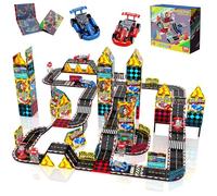 Magneverse Costruzioni Magnetiche per Bambini con 2 Auto da Corsa - Set da 34PCS Magnetic Tiles per Ragazzi, Giocattolo Educativo STEM Magnetic Blocks, Regalo di Compleanno per Bambini 4-12 Anni