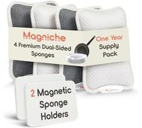 Magniche - Kit 3 in 1 per la pulizia dei piatti, supporto magnetico per spugna per lavello della cucina, 4 spugne a doppio lato, spugne riutilizzabili per piatti e sistema magnetico per piatti