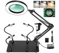 MagnieOpti Stazione di saldatura Helping Hands, lente d'ingrandimento 10X con luce e supporto con 4 strumenti di saldatura magnetici di terza mano, supporto PCB lente d'ingrandimento lampada da
