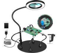MagnieOpti Stazione di saldatura magnetica con lente d'ingrandimento 10X con luce, supporto PCB 4 bracci flessibili lente d'ingrandimento e strumento di terza mano per riparazione elettronica